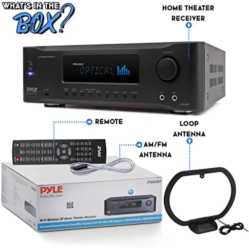 Pyle 5,2-Канален стереоусилитель Hi-Fi Bluetooth - Аудио система с мощност 1000 W, Домашен говорител, субуфер, приемник на звука с радио, USB, RCA, HDMI, микрофон вход, безжична гледане ?