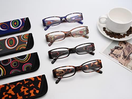 Eyekepper 4 опаковки правоъгълни очила за четене с пружинным тръба на шарнирна връзка с красиви цветя + 4,00