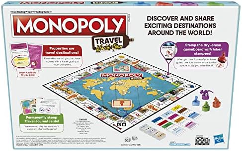 Настолна игра Monopoly World Tour с Щампи за жетони и игралната дъска, Сухо изтриване за семейна игра pm