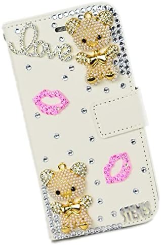 Калъф за чантата си Фея Art Crystal, съвместим с Samsung Galaxy S23 - на Устните на мечката - Розово и бяло - Кожен