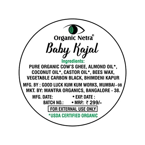 Органични детски Каджал Netra - натурален, Обогатен с органични съставки, сертифицирани от Министерството
