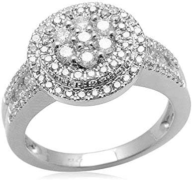 Вечни Съкровища от Сребро 1cttw Кръгъл Пръстен За Младоженци С Истински диамантен пръстен-Размер 7