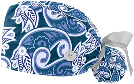 2 Опаковане на Женската Работна шапка с Копчета, Завязанной Отзад на Панделка, с Шарени Вратовръзки, Сини Дълги Калъфи За