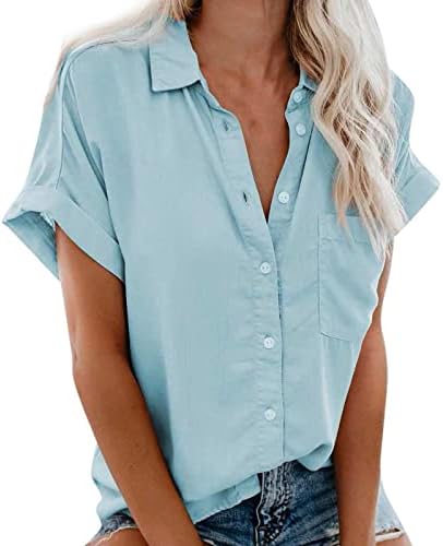 Блуза, Риза за Дами Лято Есен Дрехи с Къс Ръкав Копчета Скромна Блуза EL EL