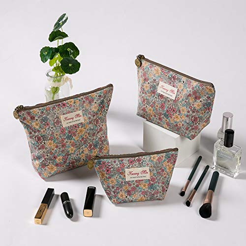 Козметични чанти HOYOFO Опаковка от 3 Косметичек за Чантата си, Пътна Чанта с цип за Жени, Цветя Чанта-Органайзер,