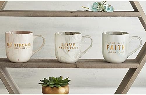 Творчески марки Faithworks -Керамична чаша Simply Faith Collection с мраморно покритие, 12 унции, Сиво -Любовта никога