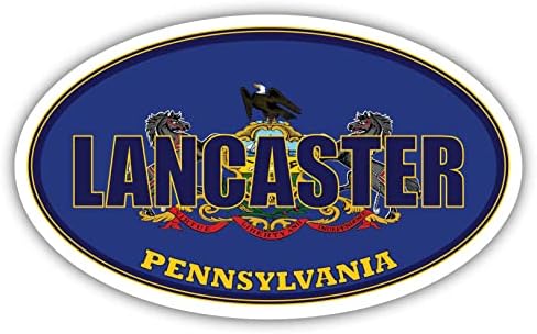 Ланкастър Сити Флаг на щата Пенсилвания | PA Флаг Окръг Ланкастър Овална форма Цвят на щата Стикер Върху Бронята на