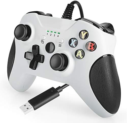 Контролер за Xbox One, USB кабел Контролер за PC, Геймпад, Джойстик за Xbox 1, Windows 7/8/10 с кабел с дължина 7,2 метра, Турбо с двойна вибрация, стартер - Бял
