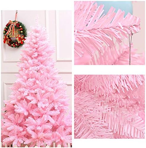 Материал ZPEE Розова Коледно Дърво, PVC и алуминий, Изкуствена Борова Елха на панти с 350 Топчета и Метална стойка