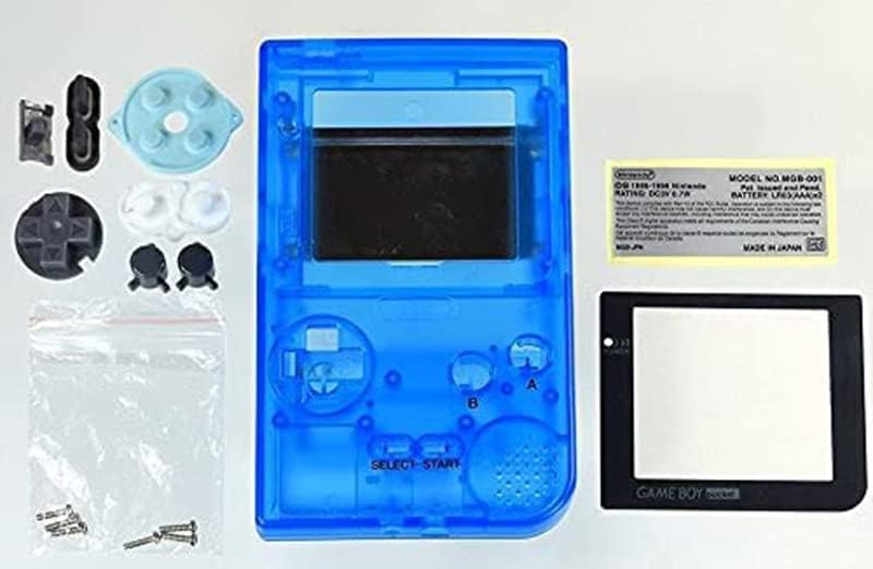 Пълно Тяло Калъф-панел с Бутони и Винтове, Гумена Тампон за конзола Nintendo Gameboy Pocket GBP (Прозрачен синьо)