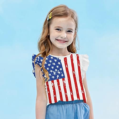 Тениски с 4-ти юли, Тениски с флага на сащ За малки момичета, Детски Патриотични Върховете