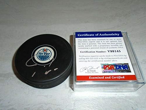 Йордания Eberle, подписано хокей шайба Едмънтън Ойлърс с автограф на PSA/DNA COA 1E - за Миене на НХЛ с автограф