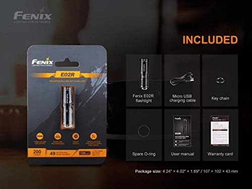 Fenix E02R 200 Лумена USB Мини Акумулаторна EDC Ключодържател-Фенерче с зарядно кабел EdisonBright, калъф за