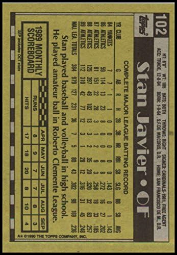 1990 Topps 102 Стан Хавиер Ню Йорк Хотели Близо Mint Athletics