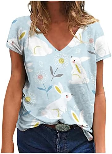 Дамски Блузи с Къс ръкав, Блузи С Цветен Модел, Тениски с Кръгло деколте, Ликра, Великденски Блузи Kawaii Animal