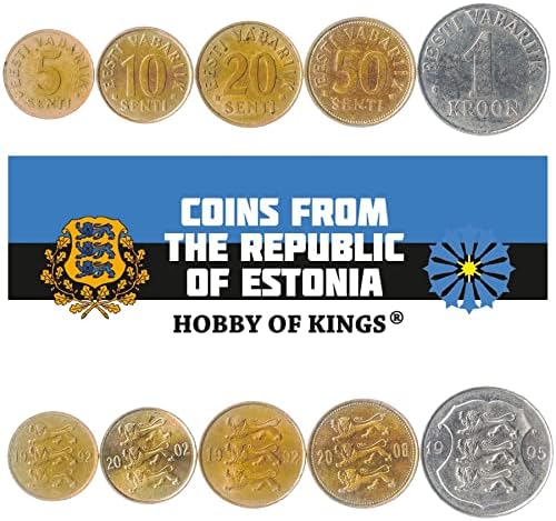 5 Монети от Естония | Колекция Естонски монети от 5 10 20 50 Сенти 1 Крона | В обращение 1991-1996 | Лъвовете