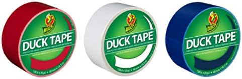 Цветното тиксо Duck Brand САЩ Комбинирана, 3 опаковки, червена, бяла и синя, 1,88 инча х 20 ярда Всяко хвърляне,