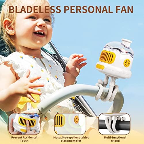 Вентилатор за детска количка, Преносим Гъвкав Вентилатор с клипс за монтаж и ночником, Весел Детски Вентилатор