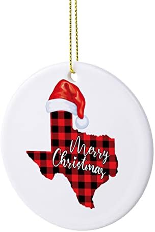 Коледна Украса Cheyan Texas, Украса за Коледната Елха за Коледните Домашен интериор, Двустранно Керамично Украса, Коледни