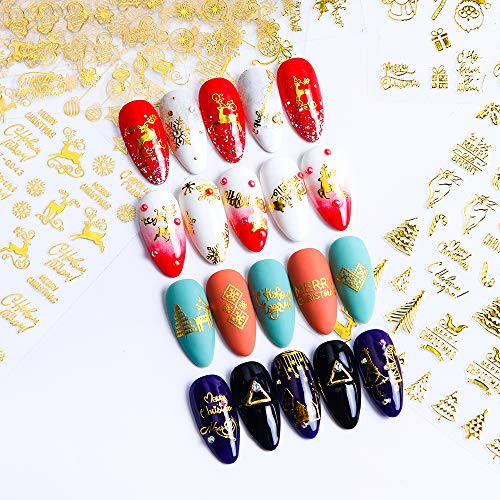 Коледни Стикери за дизайн на ноктите, 3D Метални Златни Стикери за нокти с Коледен Дизайн, Самозалепващи