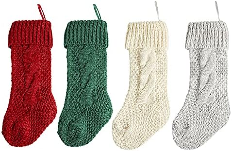 Изискана Коледна Декоративни Подаръци DEKIKA, Възли Коледни Чорапи, 4 опаковки 18-инчови Трикотажни Коледни Чорапи Голям Размер,