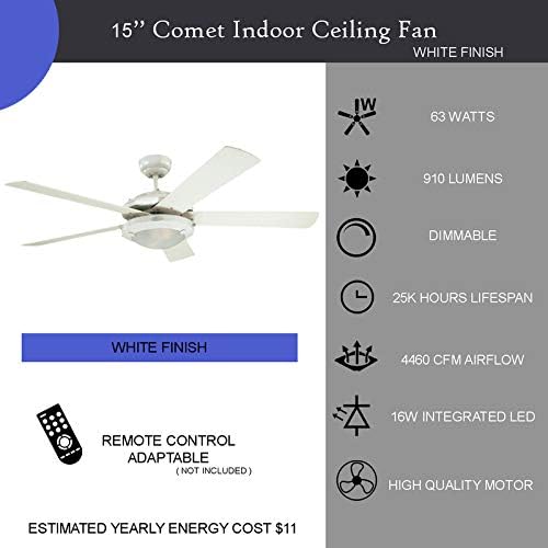CIATA Lighting 52-инчов Бял вентилатор на тавана за спалня с Светильником от матирано стъкло с реверсивными бели /Побеленными