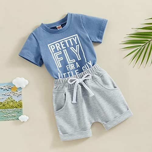 Hnyenmcko / Комплект дрехи за Малки Момчета с Писмото Принтом, Тениска с къс ръкав и кръгло деколте, Обикновена къси Панталони,