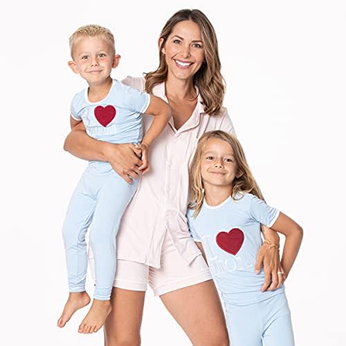Пижамный комплект с аппликацией KicKee Pants от две части, с Къси ръкави, пижами за деца обичам майка си (Pond