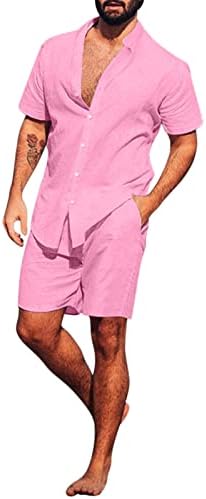 GUINE Мъжки Ежедневни Риза с къси ръкави с цип, Комплект Шорти, Комплект Дрехи от 2 теми, Модерен Летен Спортен