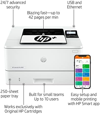 Черно-бял принтер HP LaserJet Pro 4001ne с функции HP + Smart Office (обновена)