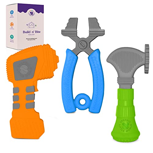 Играчки за никнене на млечни зъби Sperric за деца от 0-6 месеца – Силиконови играчки за никнене на млечни зъби - Комплект детски инструменти за момчета и момичета с чук, ?