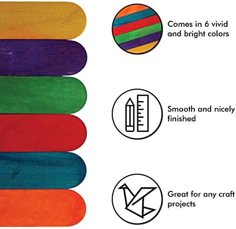 Цветни Гигантски Пръчици за бродерия, Дървени пръчици за бродерия 6 инча (опаковка по 100 броя)