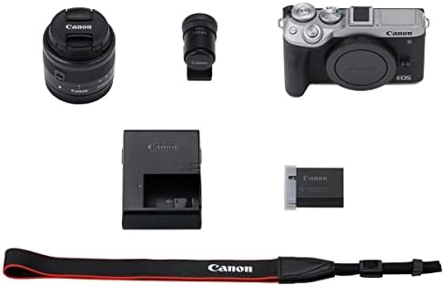 Беззеркальный цифров фотоапарат Canon EOS M6 Mark II с обектив EF-M 15-45 мм is STM и визьор EVF-DC2, Сребро, с точков увеличение Li-on X R2 TTL вградена кръгла светкавица, комплект филтри 49 ?